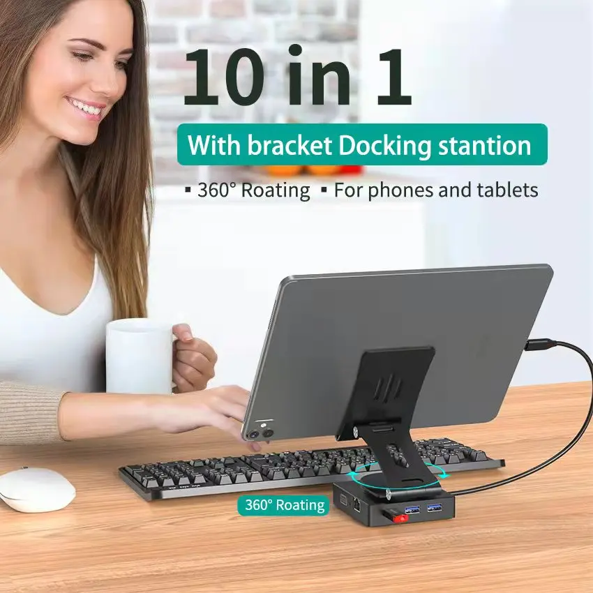 10 в 1 док-станция USB C подставка для планшета с концентратором 4K HD-Mi USB3.0 гигабитный Ethernet PD 100 Вт