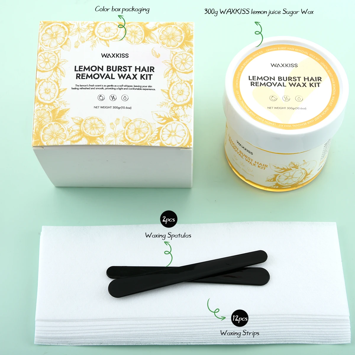 Waxkiss 300g Lemon Burst Hair Removal Wax Kit 100% Natural Lemon Juice Sugar Paste Wax Kit For Face Body Hair Removal
