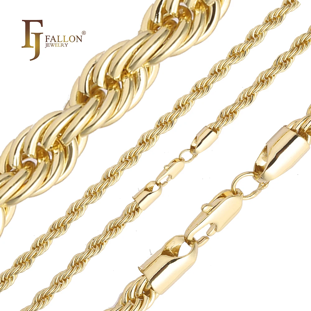 54100050 FJ Fallon Fashion Jewelry Classic French Rope chain Plated in 14K Gold Brass Based