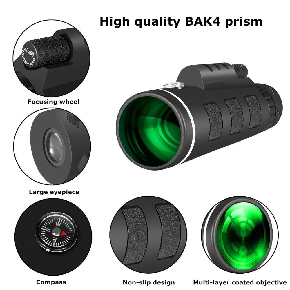 Source factory High Power Monocular Telescope 40x60 High-Powered HD Focus Mobile Phone Monocular