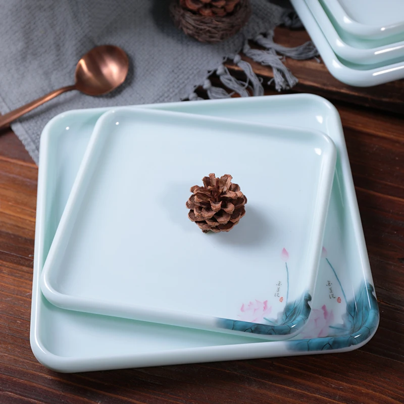  Square Printed Flower Melamine Plates Set Dinnerware Sets Kitchen plastic melamine Sushi Plate