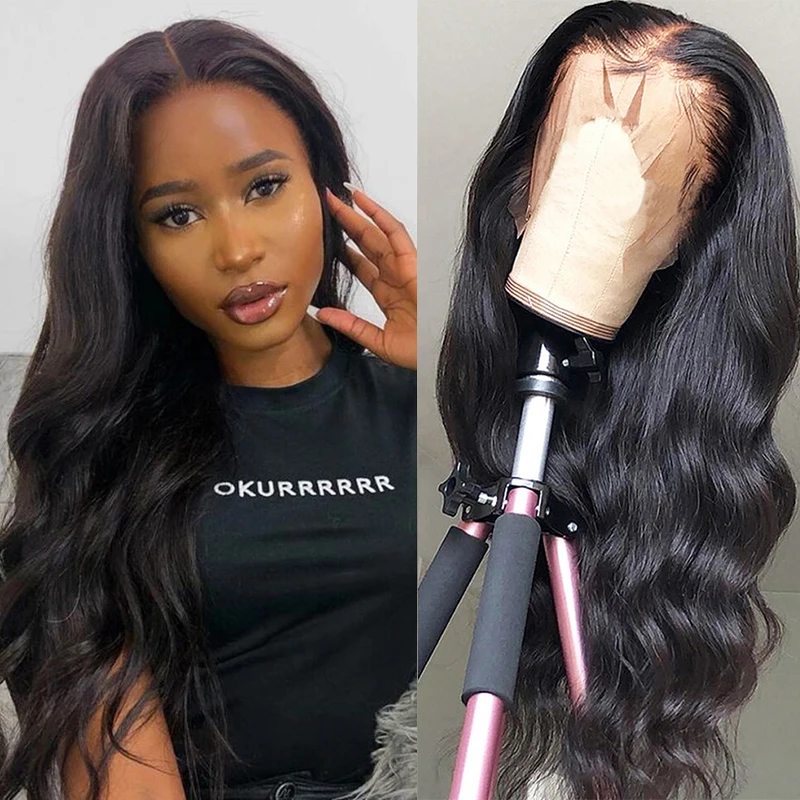 Virgin Brazilian Body Wave Human Hair Wigs Lace Front,Pre Pluck HD Transparent 360 Lace Frontal 5x5 Closure Wig For Black Women
