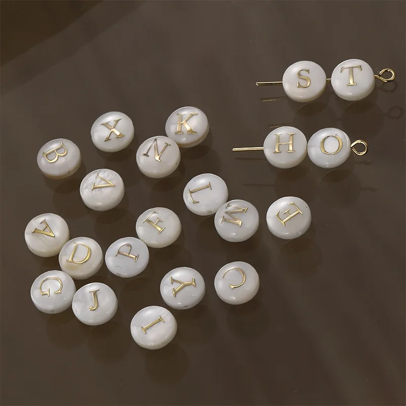 New Design Letter Round Shell Beads Double-sided Phnom Penh Diy Necklace with Materials Factory Direct Sales