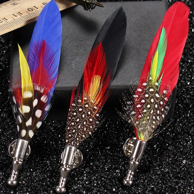 Handmade Men Women Novelty Brooches Dress Suit Accessories Gift Brooch Feather Lapel Pin
