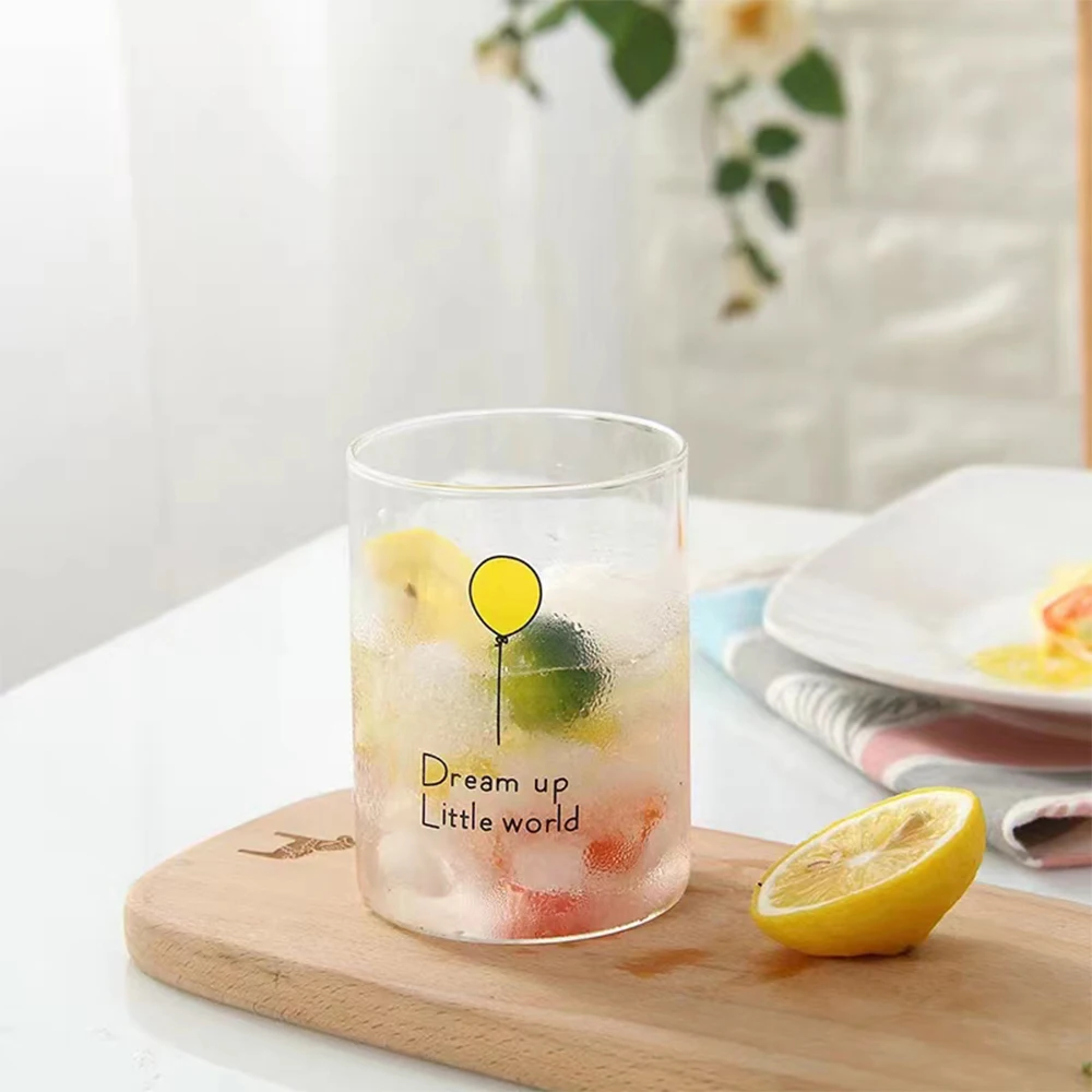 Heat Resistant Round Glass Coffee Cup Letter Glass Cup For Juice Tea Cup Personalized Mug