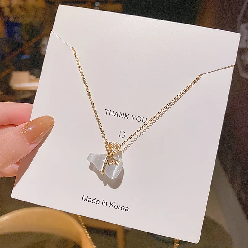 Stainless Steel Gourd Shape Pendant Necklace 2023 White Jade Opal Gourd Necklace Jewelry Accessories