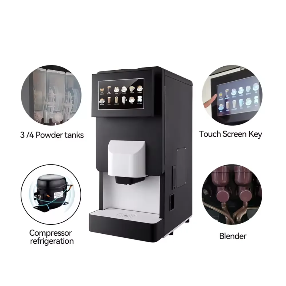 New Design 3/4 Powder Tanks Automatic Vending Coffee Machine External Water Commercial Ground Bean Taste Coffee Machine