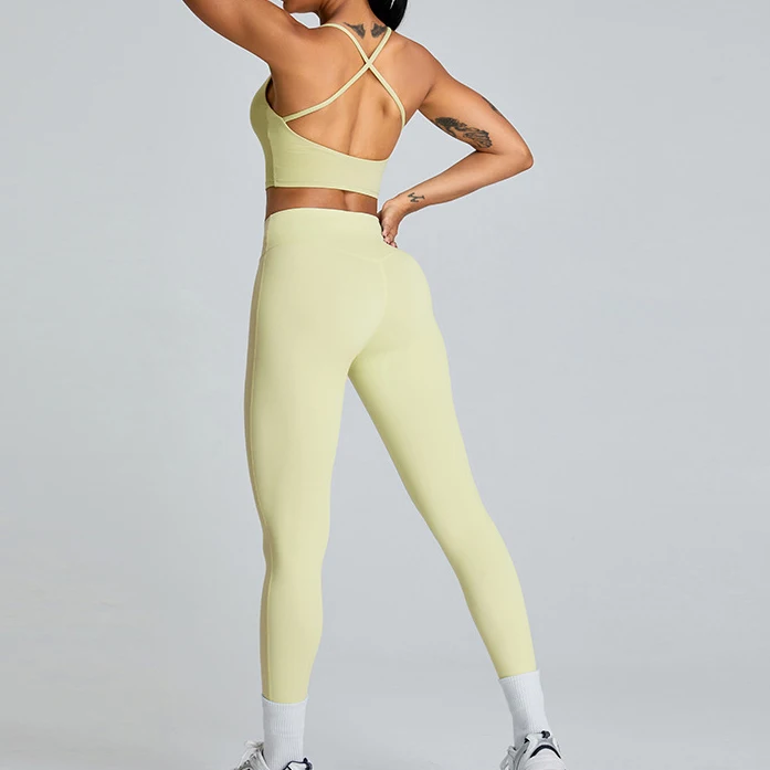 Candy Color Cross Back Bra Butt Lift Leggings Two Piece Yoga Outfits Women Fitness Sports Set