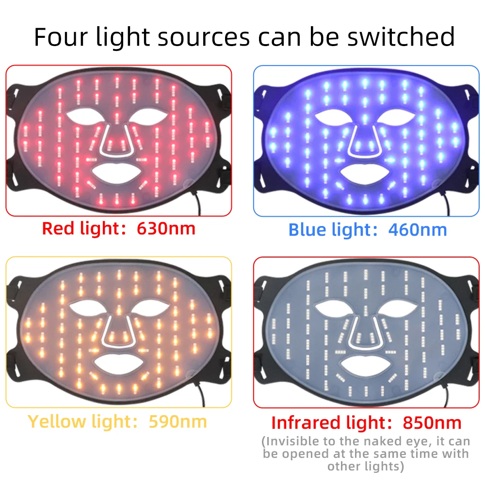 Led Mask For Skin Rejuvenation Light Therapy Black Skin Care Red Light Therapy Pdt 4 Color Lights Led Face Silicone Mask