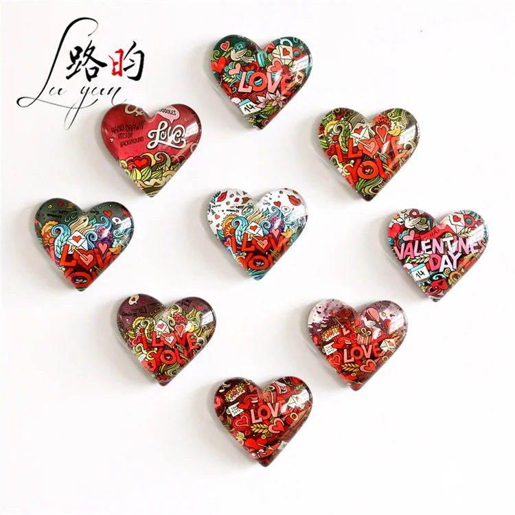 Wholesale Festive Red Rubber Refrigerator Magnet Wedding I Love You Heart Glass Magnetic For Fridge