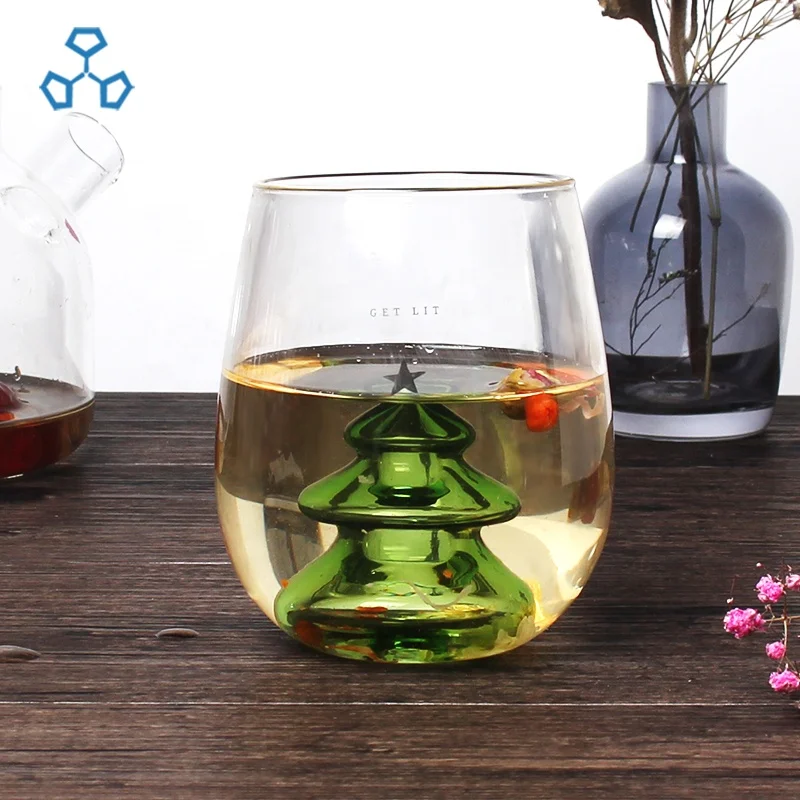 Fashion Christmas Tree Heat Resistant Custom logo Water Glass Cup