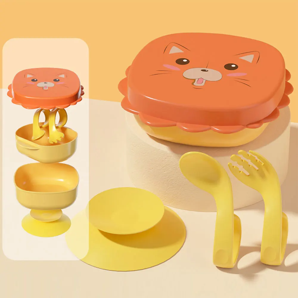 Fork Spoon Out Tableware Cartoon Portable Bowls Baby Wrestling Ground Food Bowls Kids Double Layer School Lunch Boxes