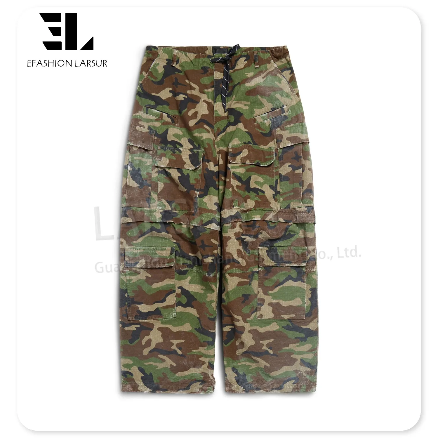 LARSUR Custom clothing manufacturer ripstop cotton camo cargo pants men distress dirty wash remove tactical pants skate pant men
