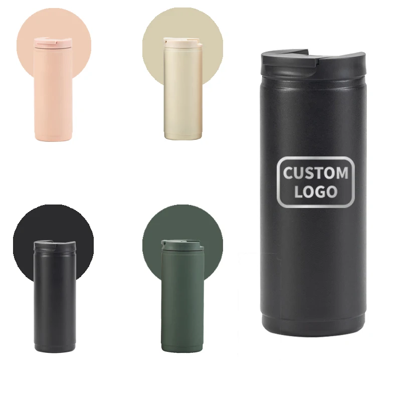 Custom Logo Portable Eco Travel Coffee Mug Leak Free 400ML Double Wall Stainless Steel Vacuum Coffee Travel Mug  Water Bottle