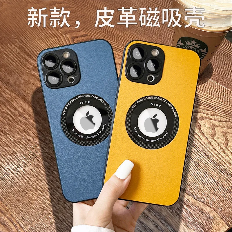 new magnetic leakage standard wholesale lychee leather  lens film full cover phone case fit for iphone  11 12 13 14 15promax