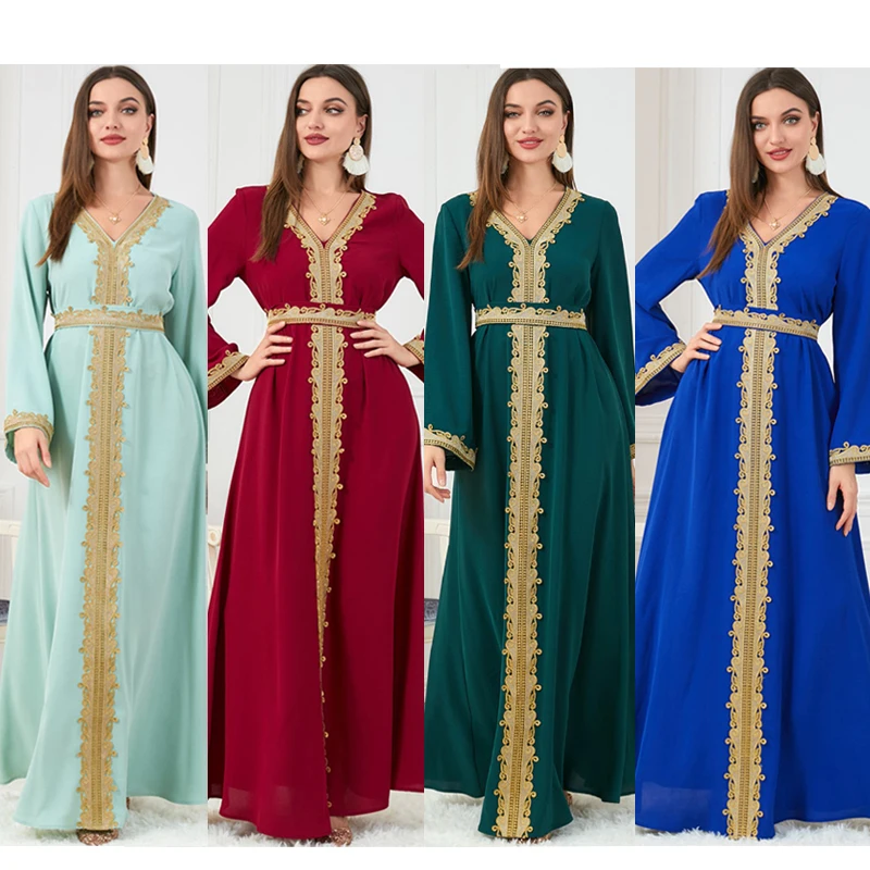 2023 Дубай Роскошная абайя ИД мусульманская женская вышивка современное абайя кимоно дизайн V-образный вырез Элегантное макси платье