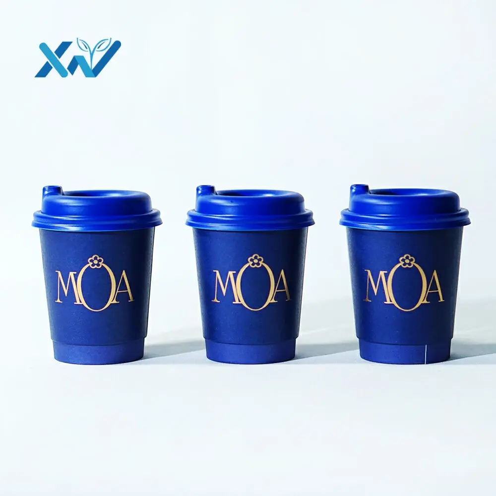 Logo printed disposable paper coffee cup kraft paper white paper double wall supplier