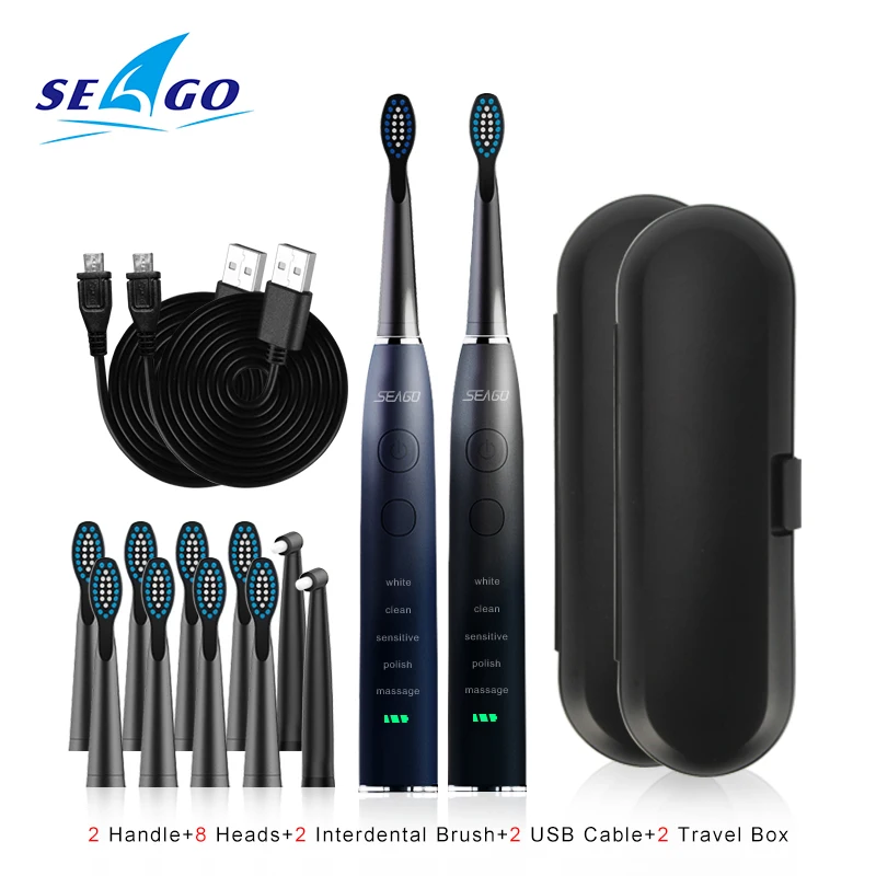  SEAGO SG575 оптовая продажа Sonic зубная щётка Перезаряжаемые 5 режимов чистки электрическая щетка с шт. сменные насадки для зубной щетки