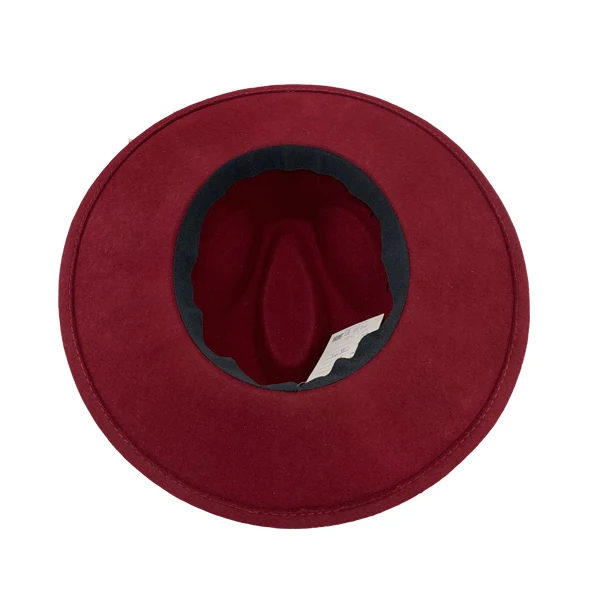 Wholesale New Trendy Ladies Dark Red 100% Wool Felt Women Flat Brim Handmade Wide Brim Jazz Fedora Hat  With Ribbon Rope