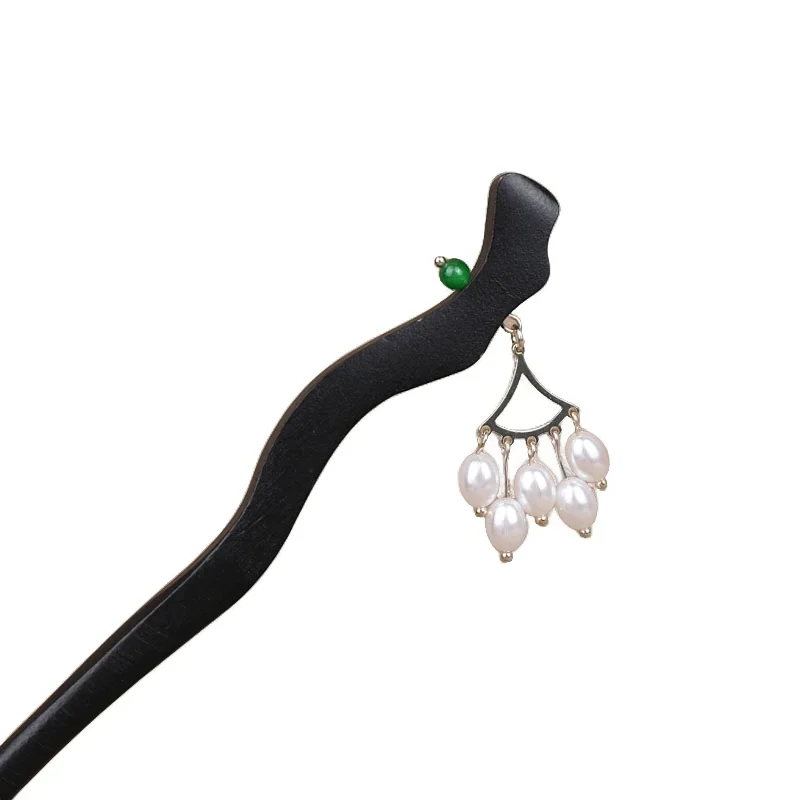 Baiyiyuan Hanfu Hairpins Sandalwood Jade Beads Chains Decorative Chinese Hair Stick Wood