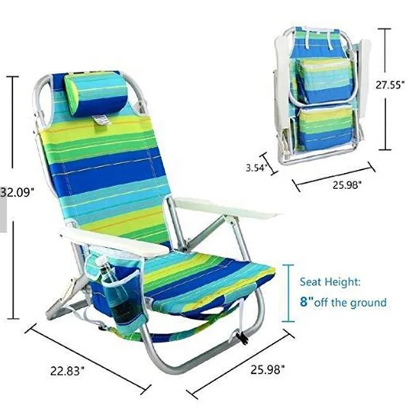 5 Positions Lay Flat Backpack Aluminum Lightweight Beach Chair Camping Folding Chair