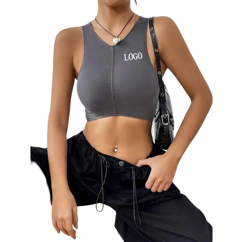 High Quality Custom Logo Gym Open Back Crop Tank Tops Fitness Crop Tops Sports Bras Yoga