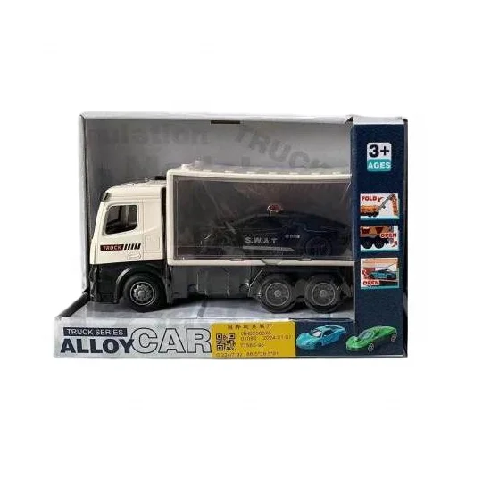 Transportation Inertia Alloy Truck Transporter with Diecast Model Metal Police Car Toys for Kids Gift