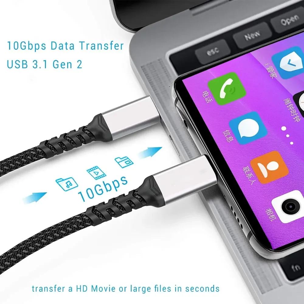 Кабель быстрой зарядки Type-C to-C 5A Pd100W 1 м 2 3 USB3.2 для наушников сканеров штрих-кодов мобильных телефонов с током 3А