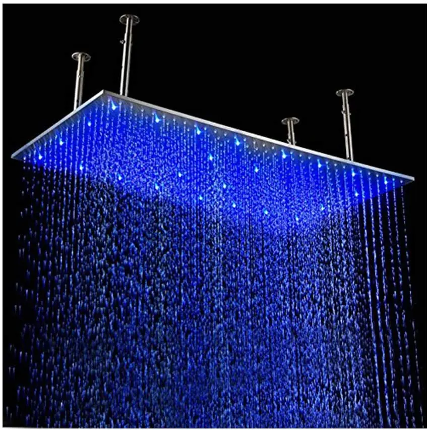 20x40 inch Rectangle Stainless Steel 3 colors changing LED rainfall shower head for Ceiling Mount type,chrome