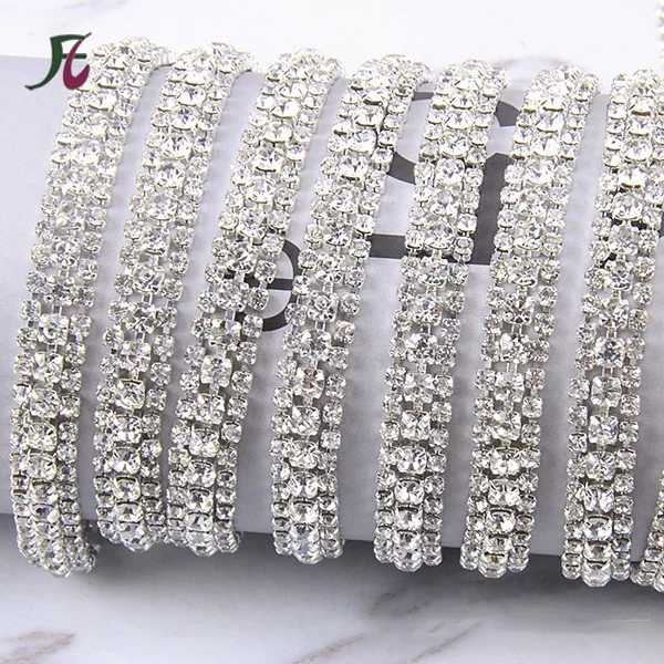 Factory Wholesale Single Row Silver Claw Rhinestone Cup Chain,3 Rows Crystal Cup Chain,Crystal & Pearl Trimming for Christmas