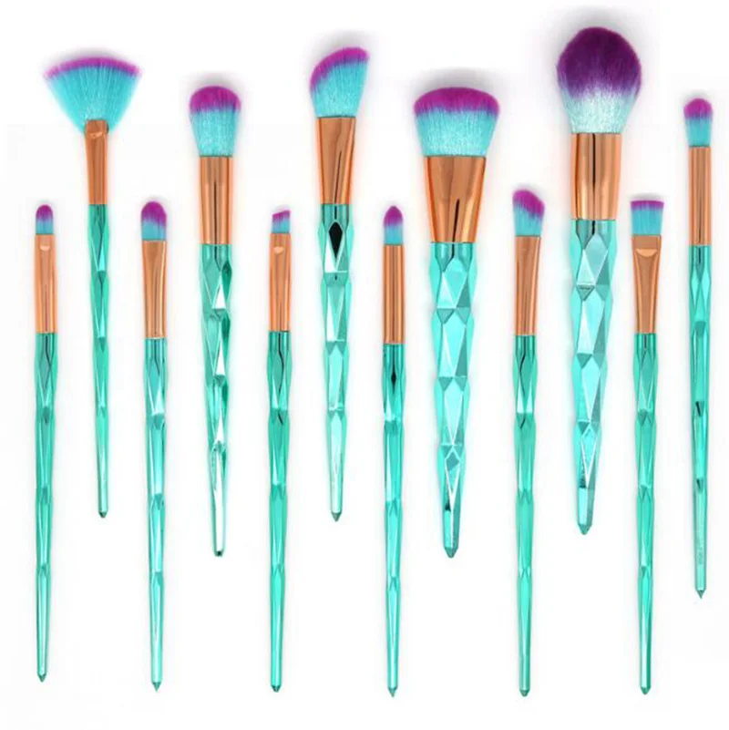 12pcs Synthetic Hair Makeup Brushes Beauty Facial Cosmetic Tools Female Pincel Maquiagem Glitter Crystal Makeup Brush Set 2022