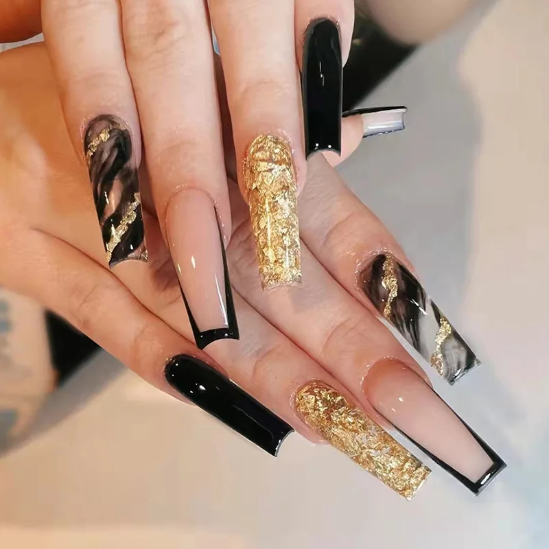 2022 Luxury Designs Long Coffin False Nails Manufactured Press On Nails Artificial Fingernails For Women