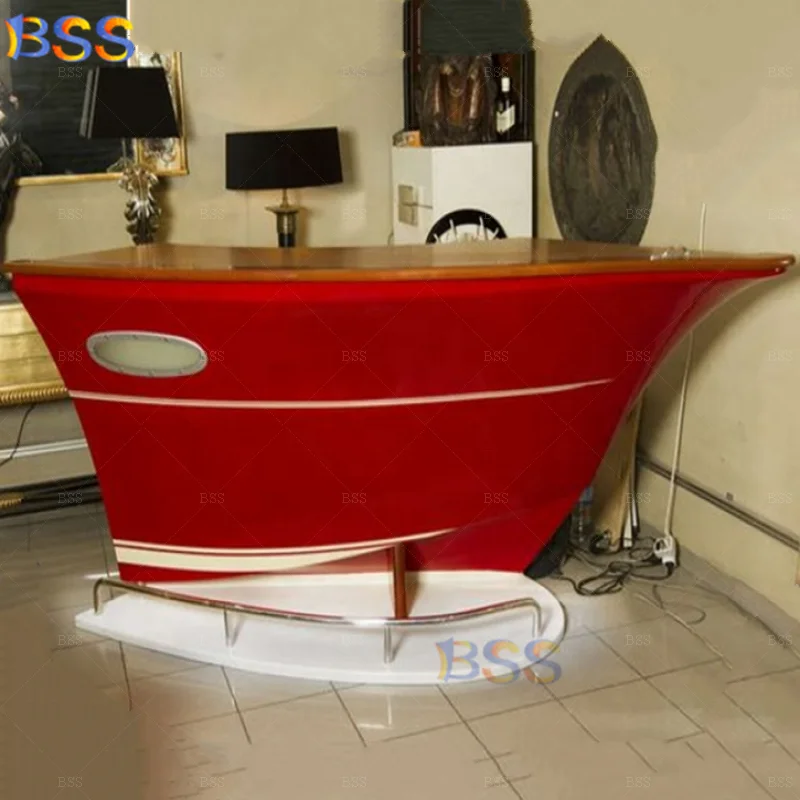 Ship Night Club Bar Counter Price Modern Style Contemporary Quality Red Boat Shape Marble Wood Small Night Club Counter Bar