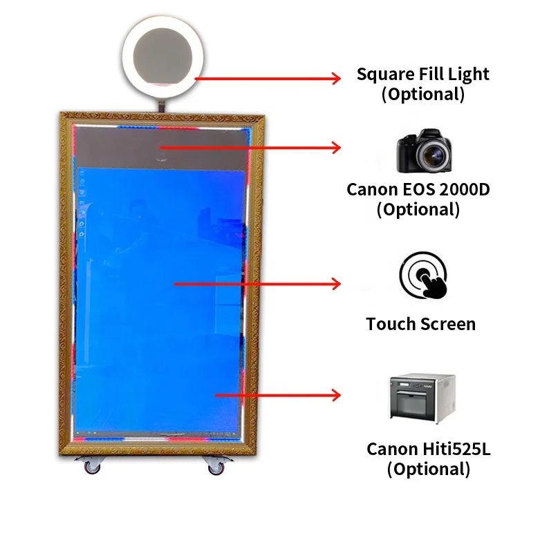 Automatic Print Instant Portable Self-servic Digital Wedding Photo Booth With Printer And Camera Magic Mirror Photobooth
