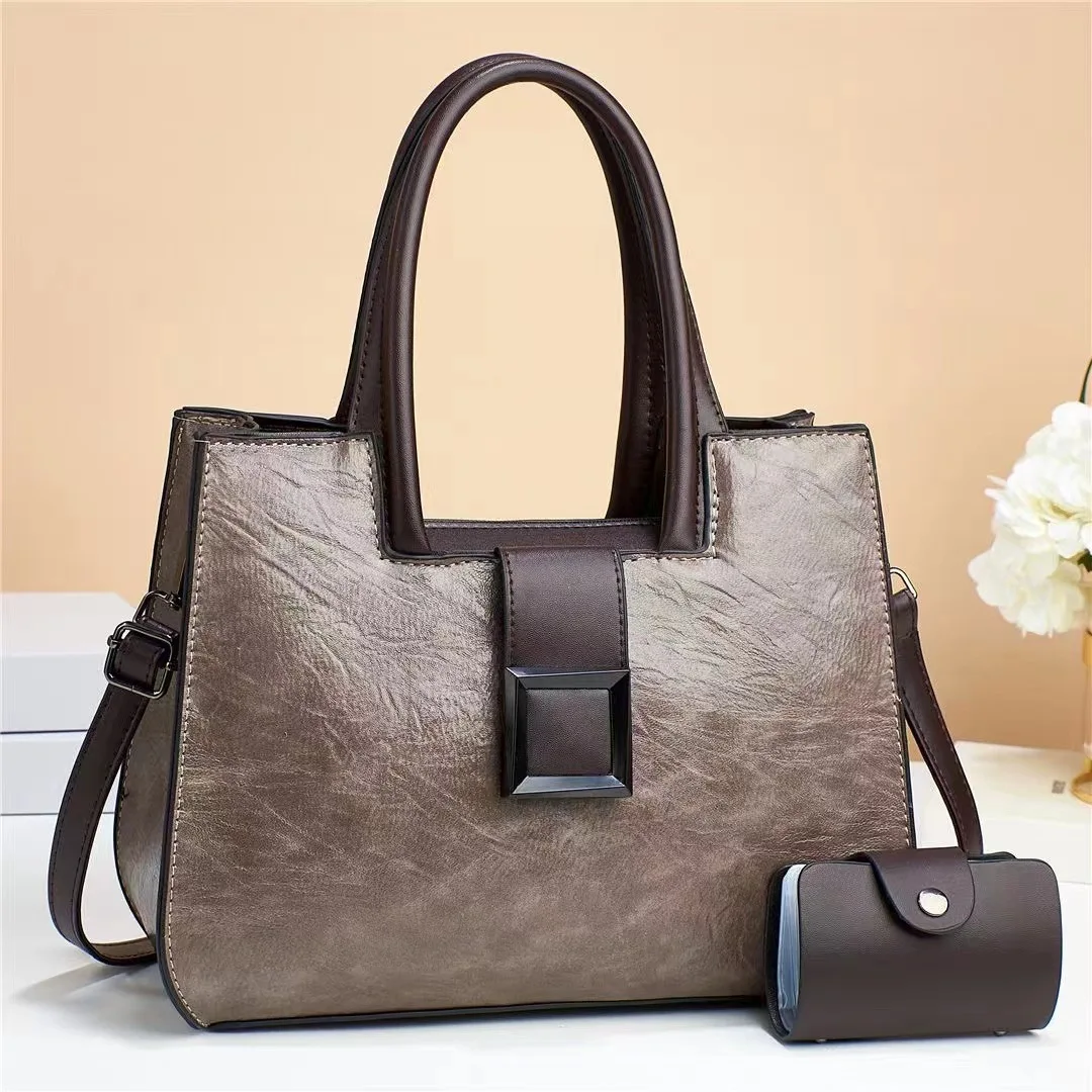 2024 comfortable fashion pure color 2 pieces handbags pu leather large capacity working bags for women