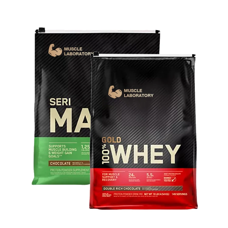 Custom Resealable Plastic Heat Seal 5kg Flat Bottom Food Pouch Whey Protein Powder Packaging Bag With Reusable Ziplock