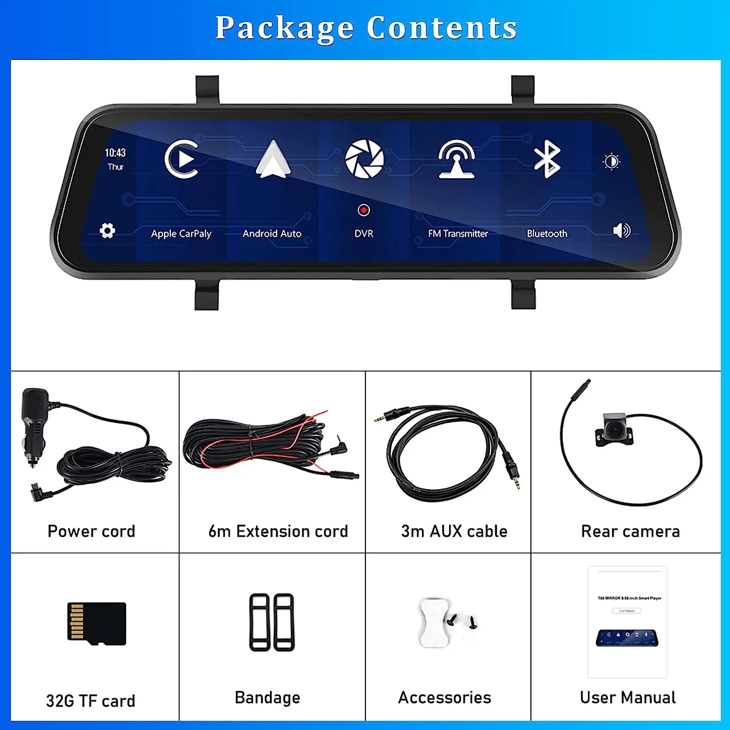 2023 Newest Selling Well 9.66inch 2K Carplay Dual lens Car mirror Dash Camera DVR with Wifi GPS Dashcam Carplay 4K Dual Mirror D