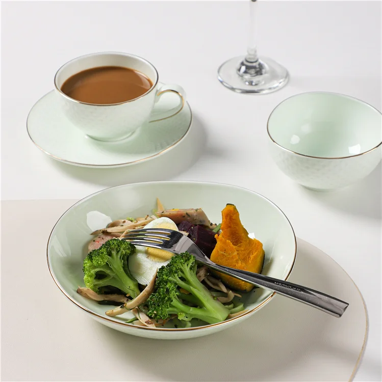 PITO Luxury Ceramic Steak Plate Tableware Bone China Gold Rim Modern Dinner Plate Dish Set for Restaurant Wedding Banquet