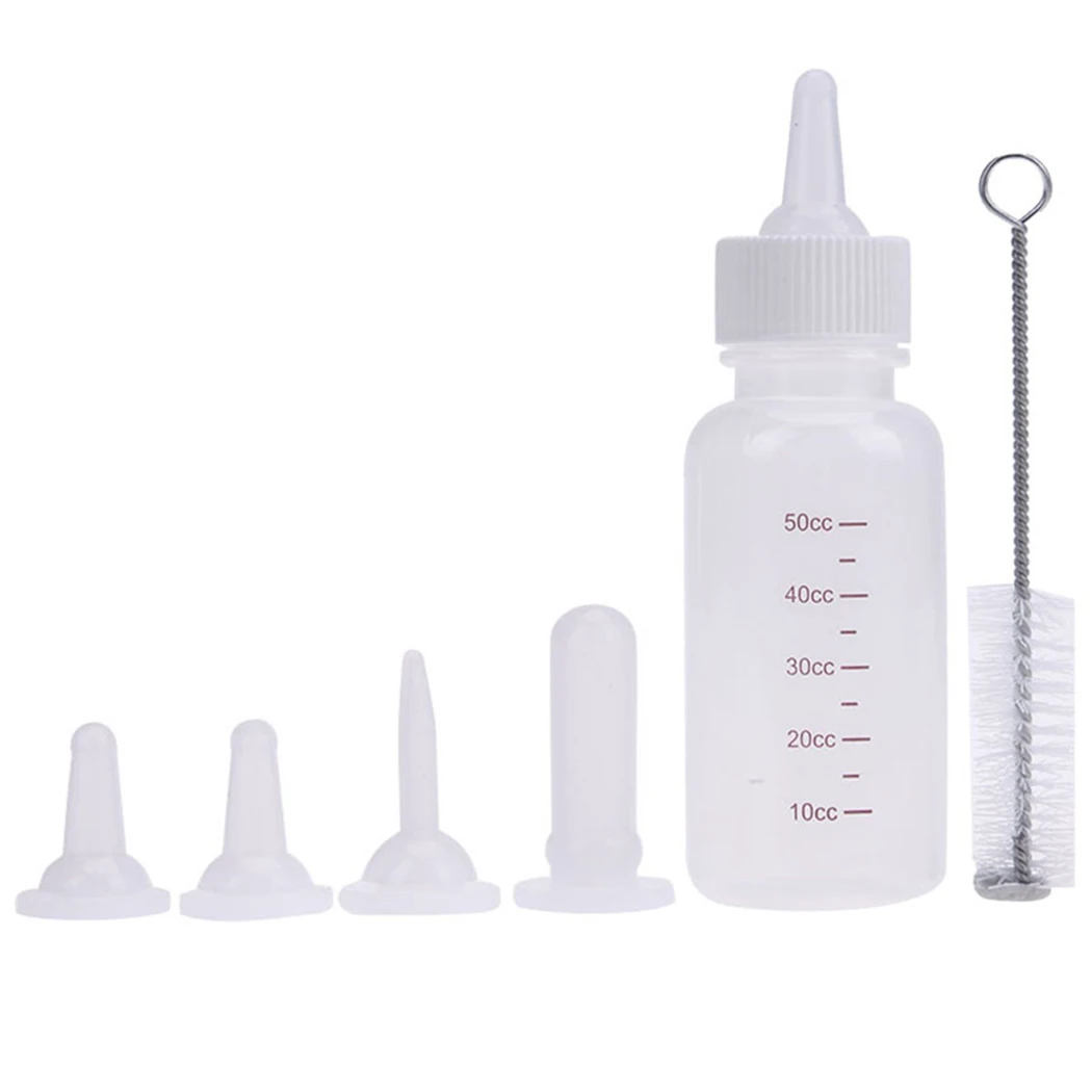 50ml Pet Nurser Nursing Feeding Bottle Puppy Milk Feeder With Replace Nipples And Brush Pet Medicine Feeder