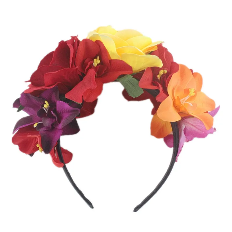 Vestido De Fiesta Day Of The Dead Headband Costume Rose Flower Crown Mexican Headpiece Festivals Floral Garland Hair Band
