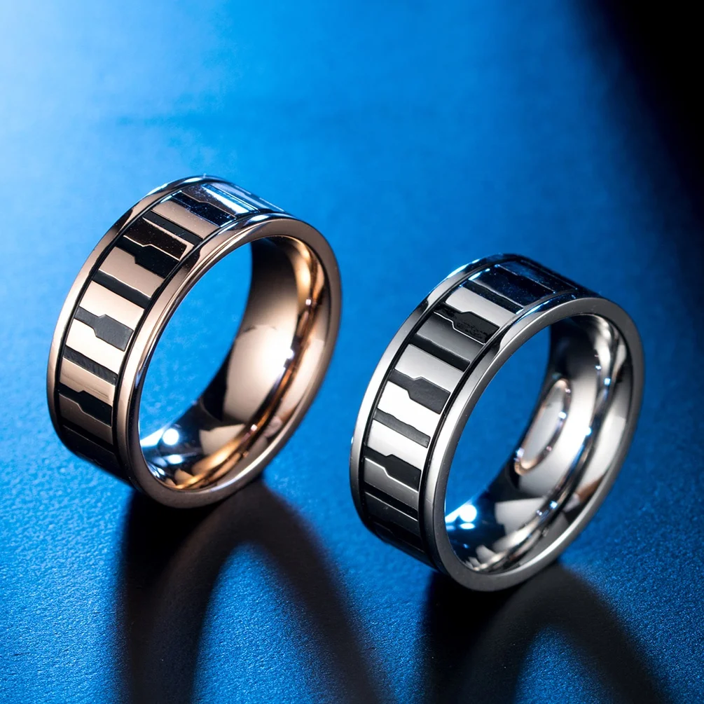 
Art vocal music instrument black keyboard piano rose gold stainless steel rings for men & women 