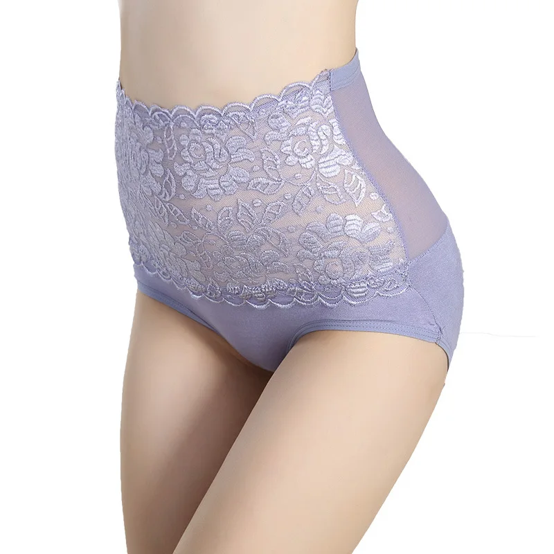 Women High Rise Lace Panties Big Size Underwear Female Intimates Cotton Jacquard Briefs High Waist Panties