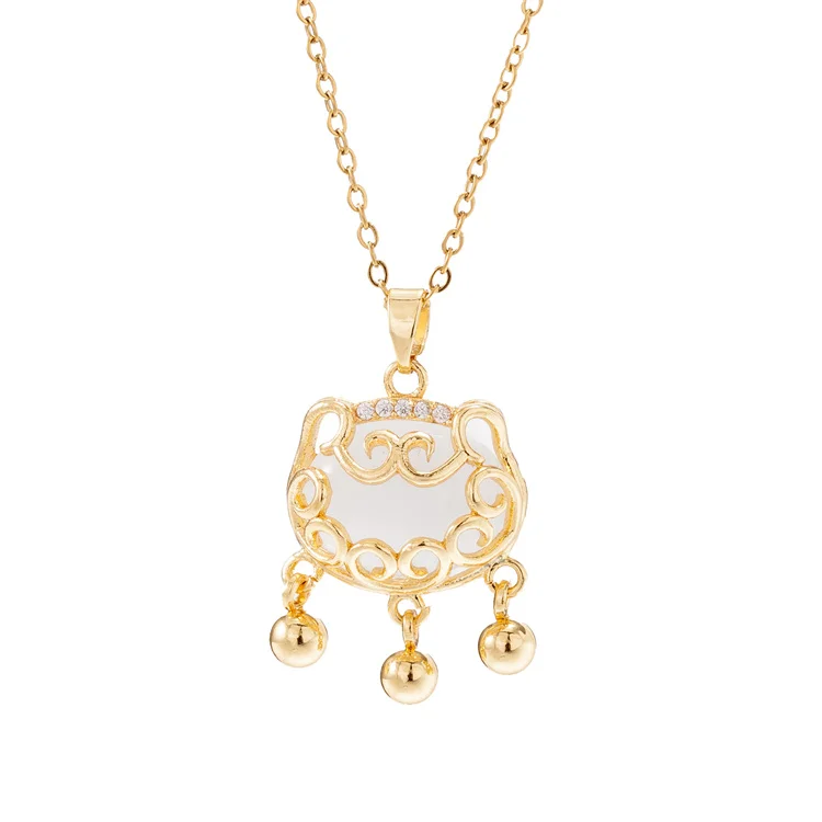 Wholesale Chinese Retro Longevity Lock Gemstone Crystal Necklace Auspicious Clouds Lucky Necklace Women