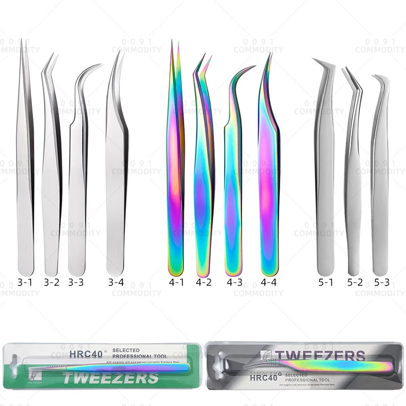 Strong Set False Eye Diamond Pink 35 Degree Coated Curved Extension Eyelash Fiber Grip Lash Stainless Steel Tip Tweezers Volume