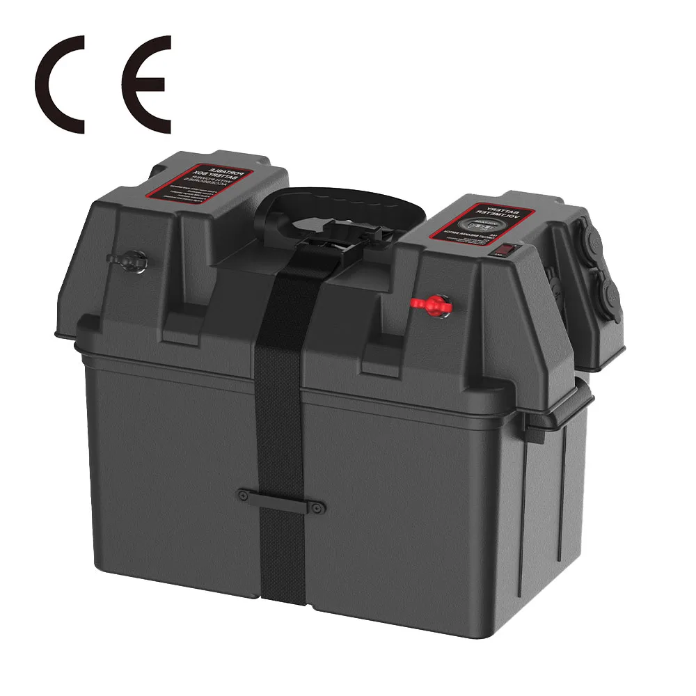 Portable Deep Cycle Camping Battery Box Quick Charge USB Ports Car Trailer Power Plastic Battery Box