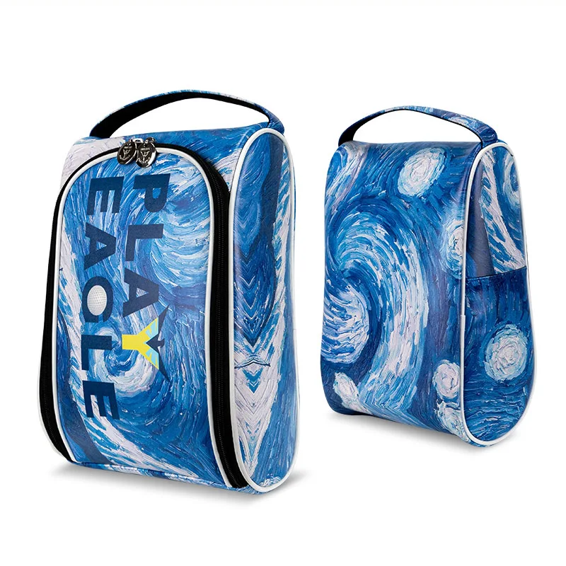 PLAYEAGLE Golf Shoe Bag PU Leather Blue Sport Shoes Carry Bags Portable Golf Accessories