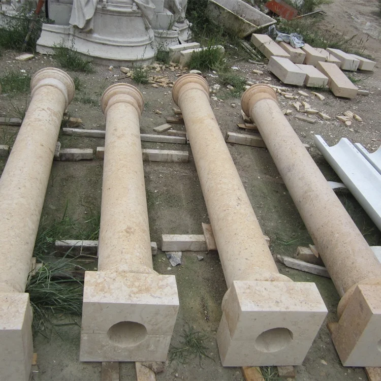 Factory price hand carved natural stone beige marble column pillar designs