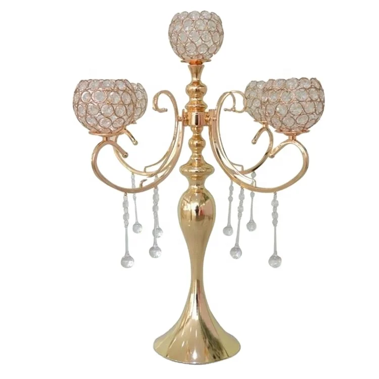 Factory wholesale tall gold crystal candelabra wedding centerpieces