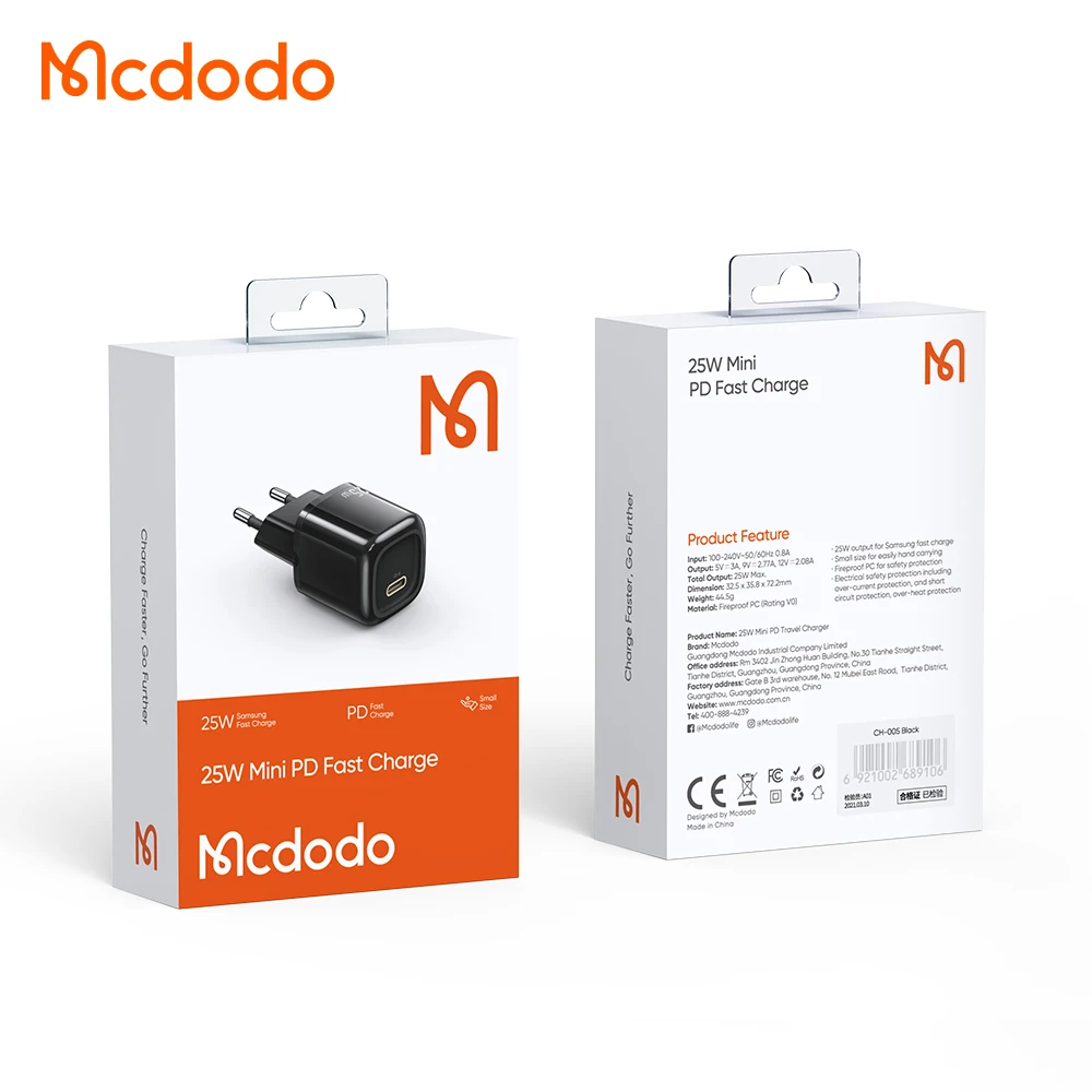  Сетевое зарядное устройство Mcdodo с одним портом usb type-c и поддержкой быстрой зарядки 25/20/25