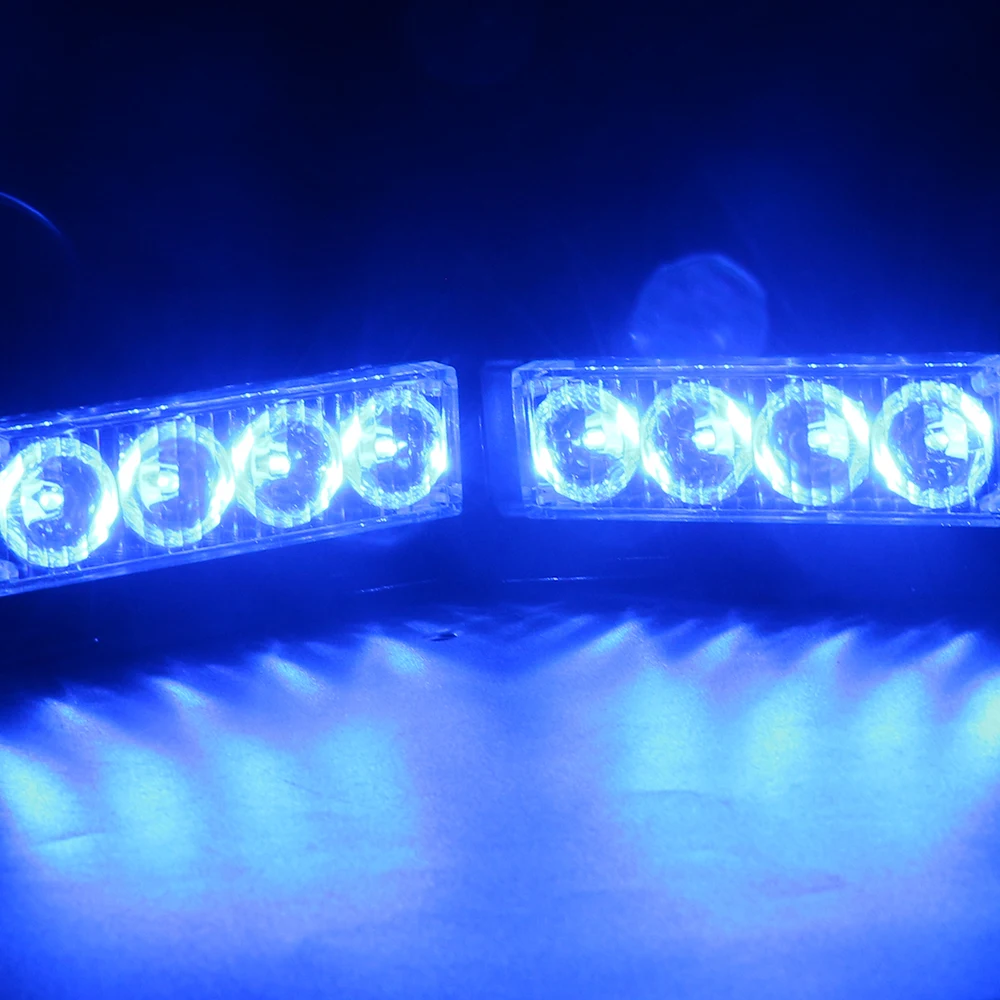 2x4 светодиода DRL стробоскоп аварийная Предупредительная лампа 12 В автомобильный Стайлинг мигающий дневной ходовой сигнал Янтарный красный синий белый